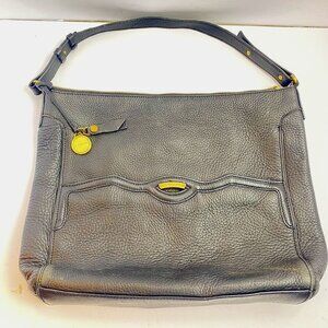 T Tahari Black Leather Shoulder Bag With Gold Accents & Adjustable Strap